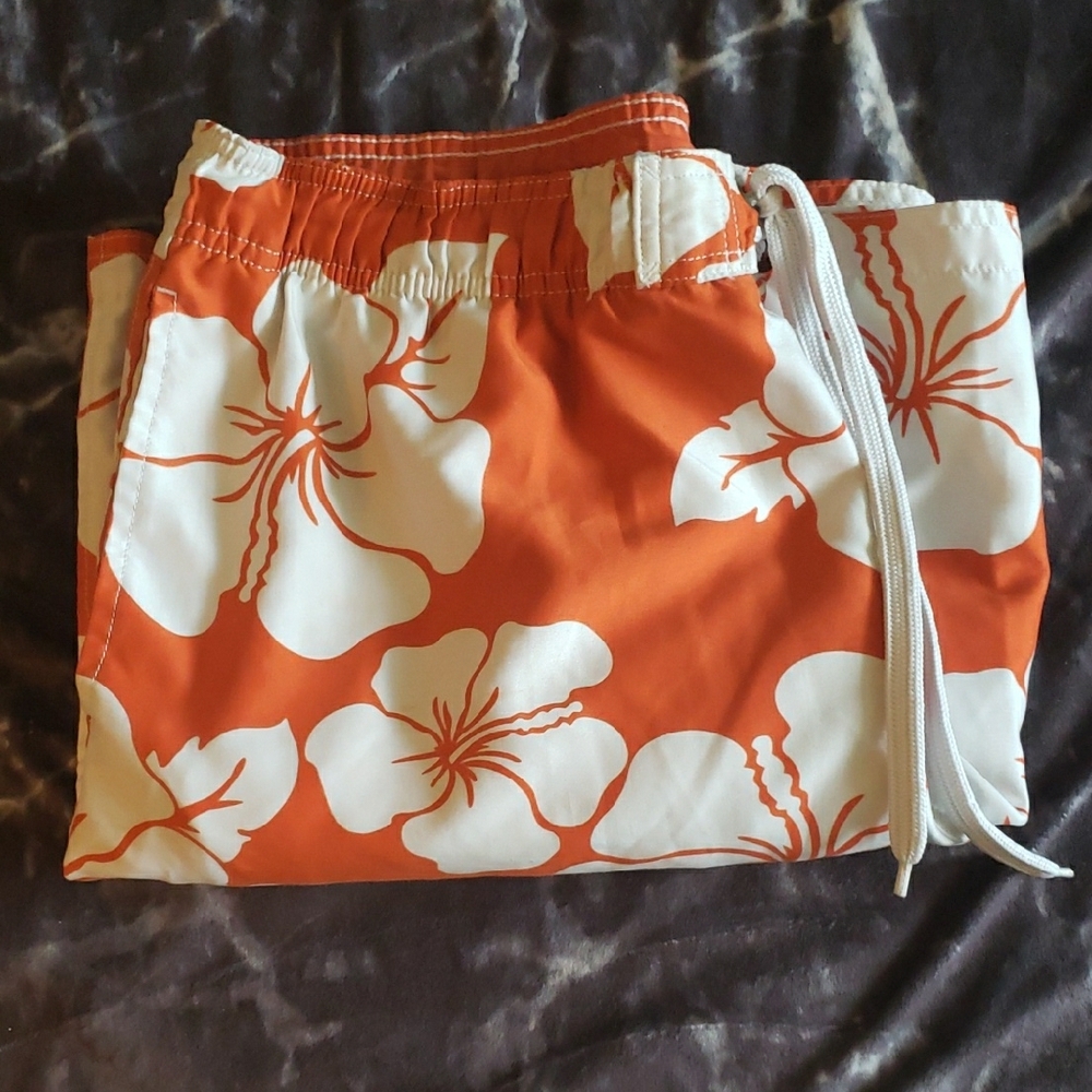 Sonoma Vibrant Orange Swim Trunks Hawaiian Orange Floral Flowers Excellent Large - Picture 5 of 15